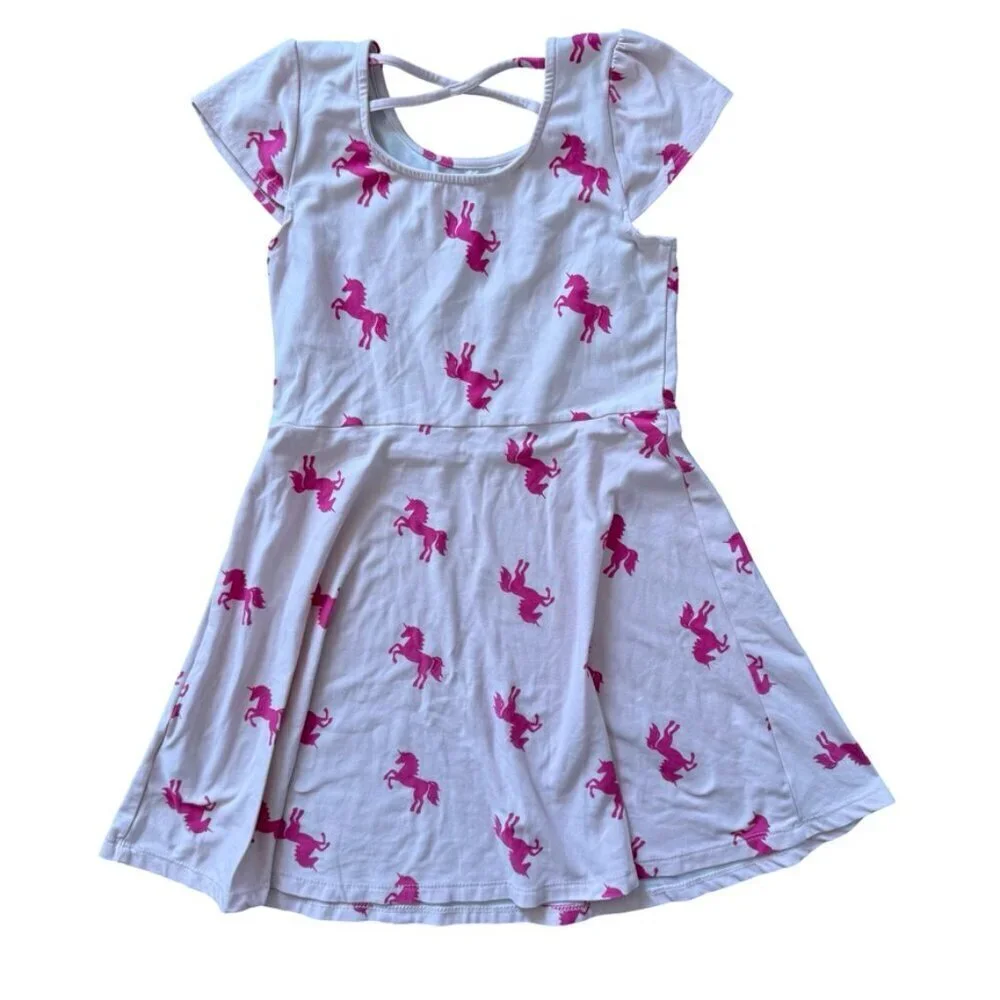 Epic Threads Girls Unicorn Print Skater Dress White Pink Size 6X
